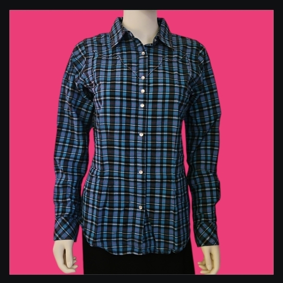Wrangler Rock 47th Western Plaid Embellished Cowgirl Rockabilly Snap Shirt - Picture 1 of 7